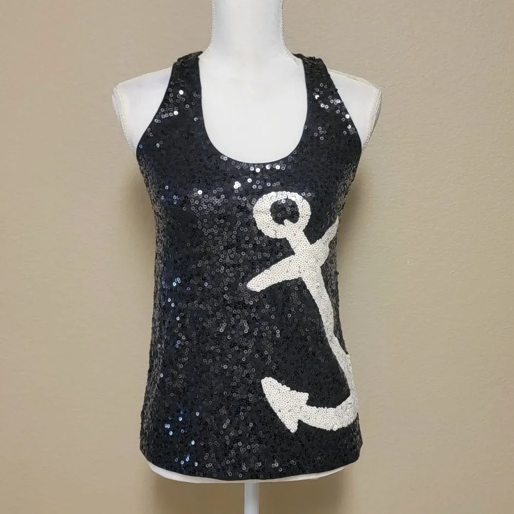 J. Crew Sequin Anchor Nautical Racerback Tank Top - Picture 2 of 14